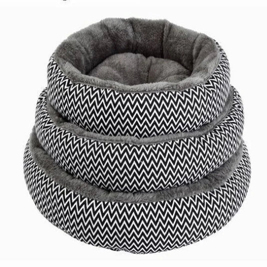 2024 New Wave Pattern Round Pet Bed; Ultra Soft Arctic Fleece Warm Cat/ Dog Nest for Small Pets ; Car Travel;