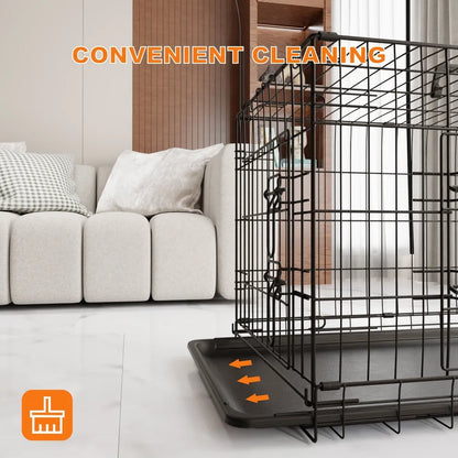 Dog Crate, 42 Inch; Large Dog Cage w/Divider &Plastic Leak-Proof Tray,