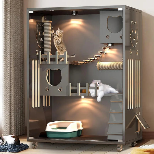 Large Enclosed Cat Condo, Wooden Large Cat Villa;