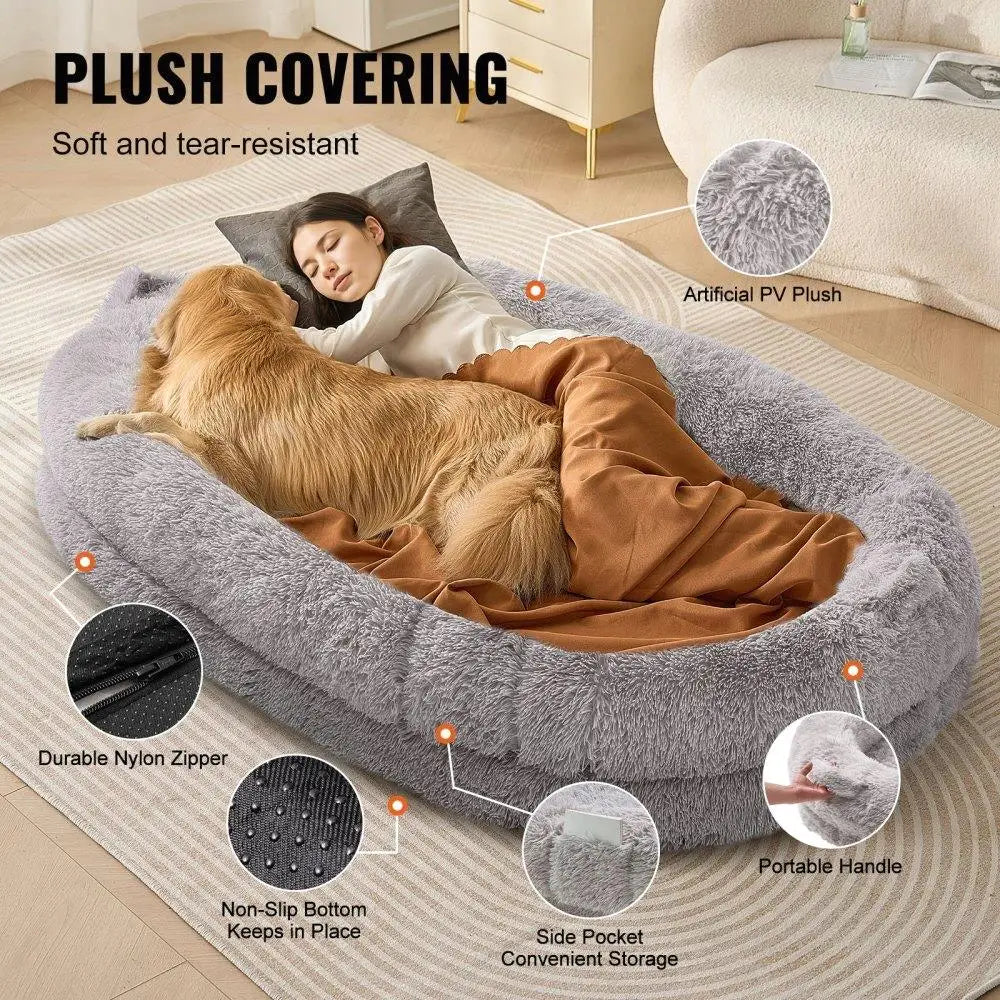Extra Large Dog Bed 72x48x10in; Washable Velvet Bean Bed;