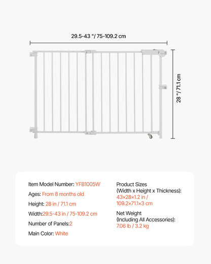 Gate 29.5 x 43  Adjustable Width;  Easy Step Walk Thru;