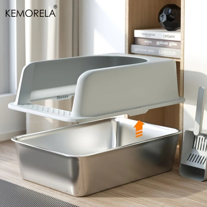 Stainless Steel Litter Box W/ Litter Mat& Scoop; HighVolume;