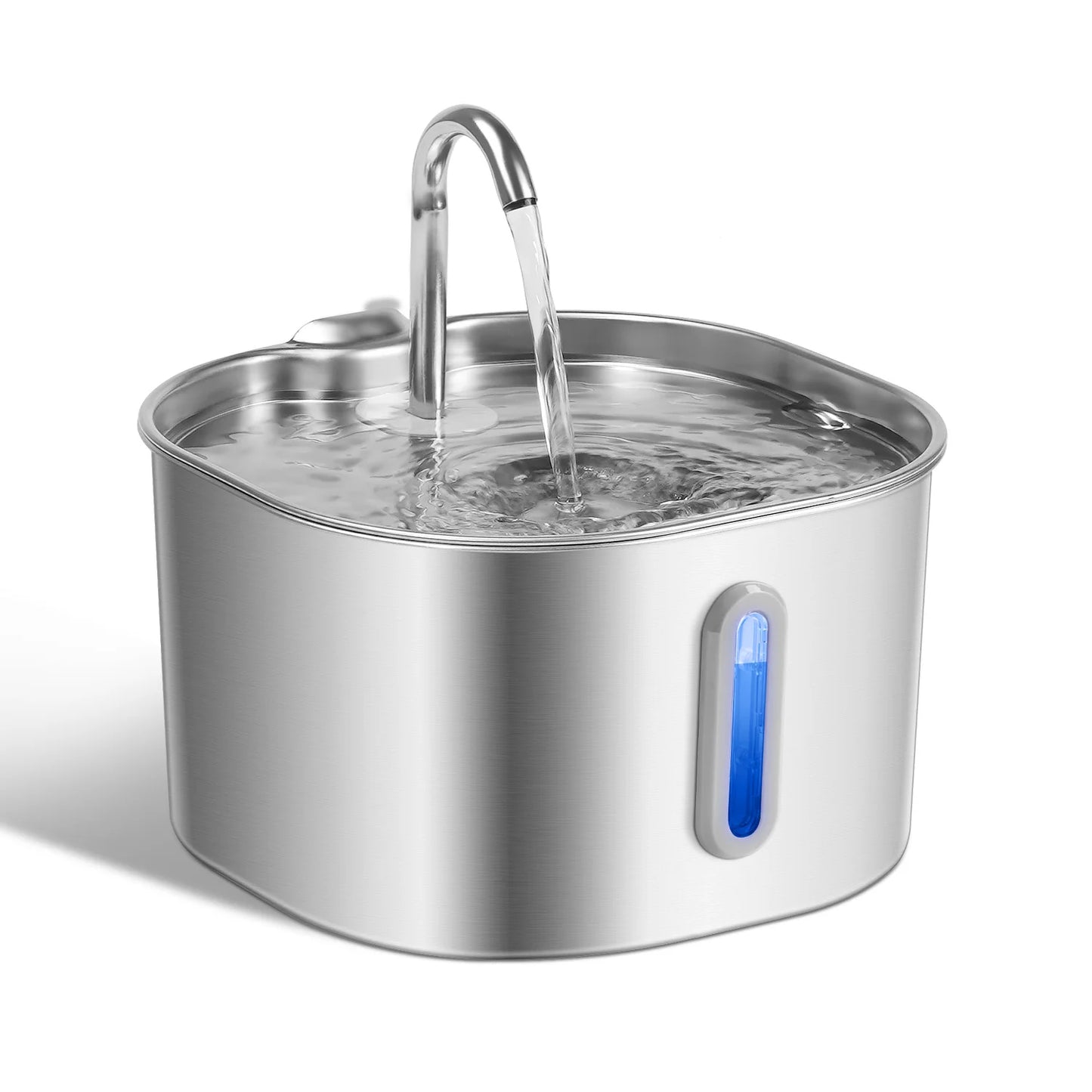2.2L Stainless Steel Cat Water Fountain : Ultra Quiet Cat Fountain w/ Filtration, LED Water Level Window ;