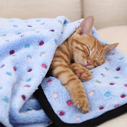 Blue Soft and Comfortable Plush Pet Blanket; Thick & Machine Washable Cute Printed Dot Pet Sofa Blanket;