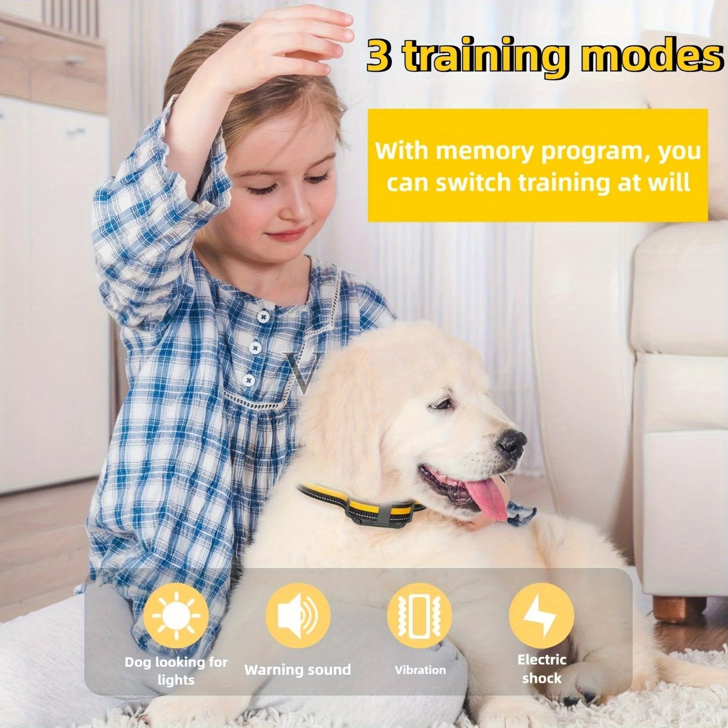 Electric Dog Training Collar; Rechargeable Anti Barking Shock Vibration;