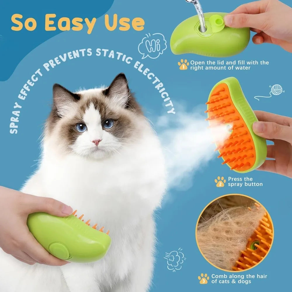 Pet Steamer Brush, , Cat Water Brush for Massage; Self Cleaning, Steaming Cat Brush ;