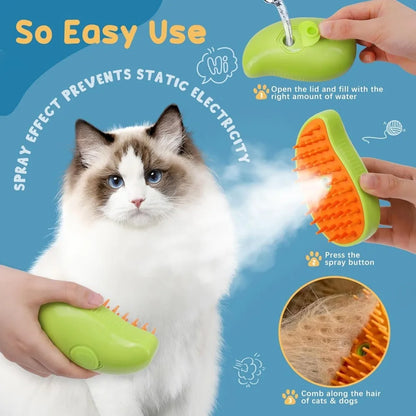 Pet Steamer Brush, , Cat Water Brush for Massage; Self Cleaning, Steaming Cat Brush ;