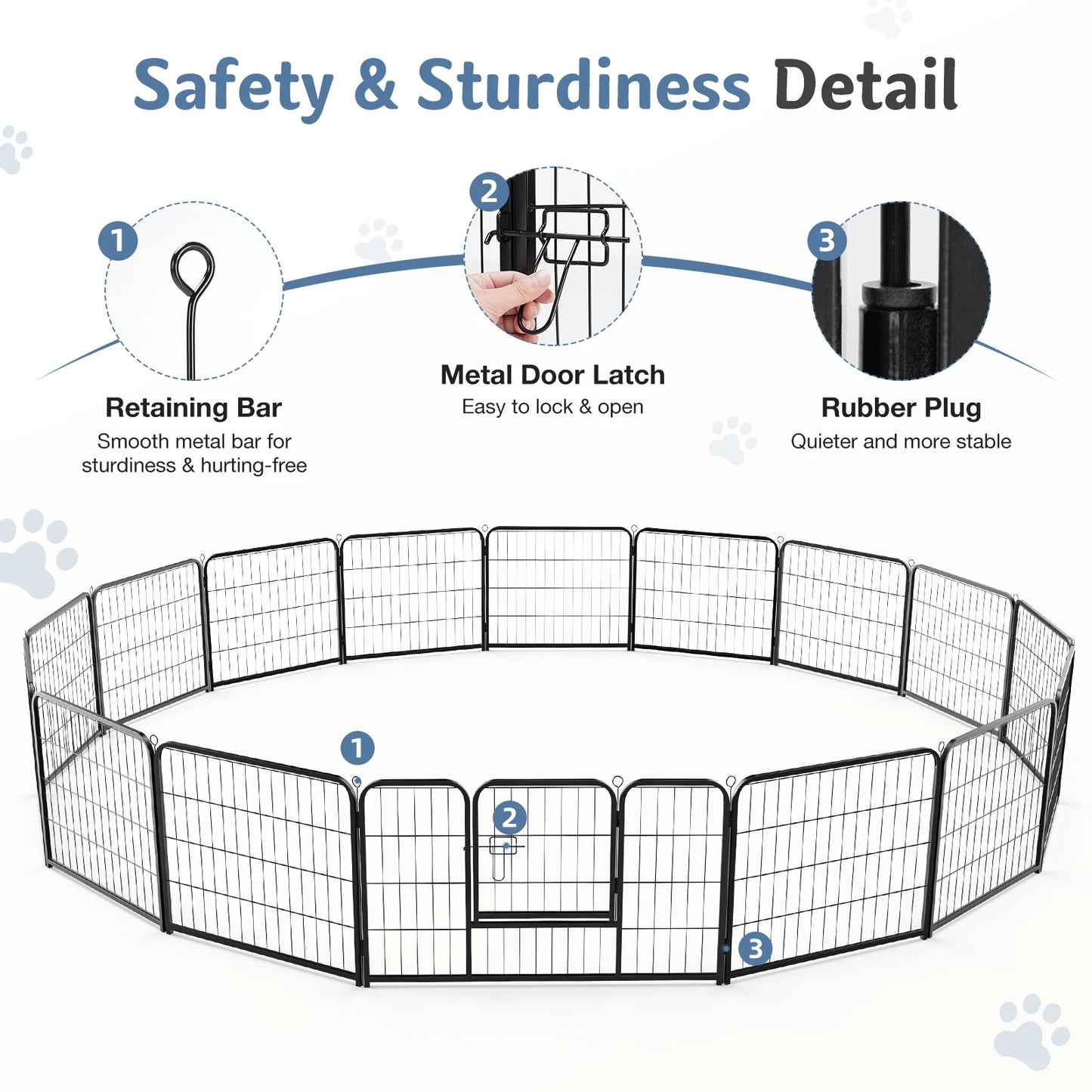 16 Panel  Playpen Indoor; Pet Fence for Yard; w/2 Doors;