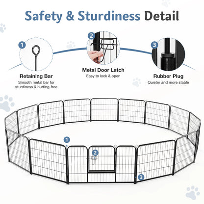 16 Panel  Playpen Indoor; Pet Fence for Yard; w/2 Doors;