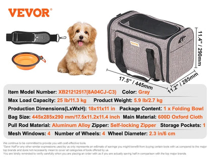 Pet Carrier Breathable; Airline approved; Carry Backpack w/ Telescopic Handle