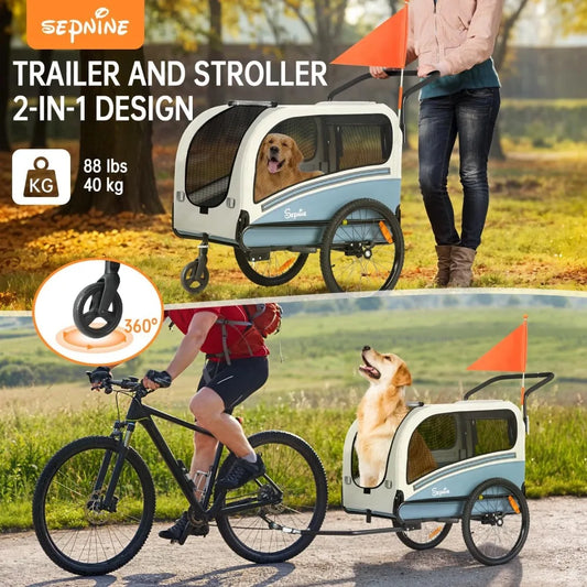Dog Bike Trailer; Supports to 88 lbs;  Pet Stroller Cart Carrier; Easy Folding Frame ;