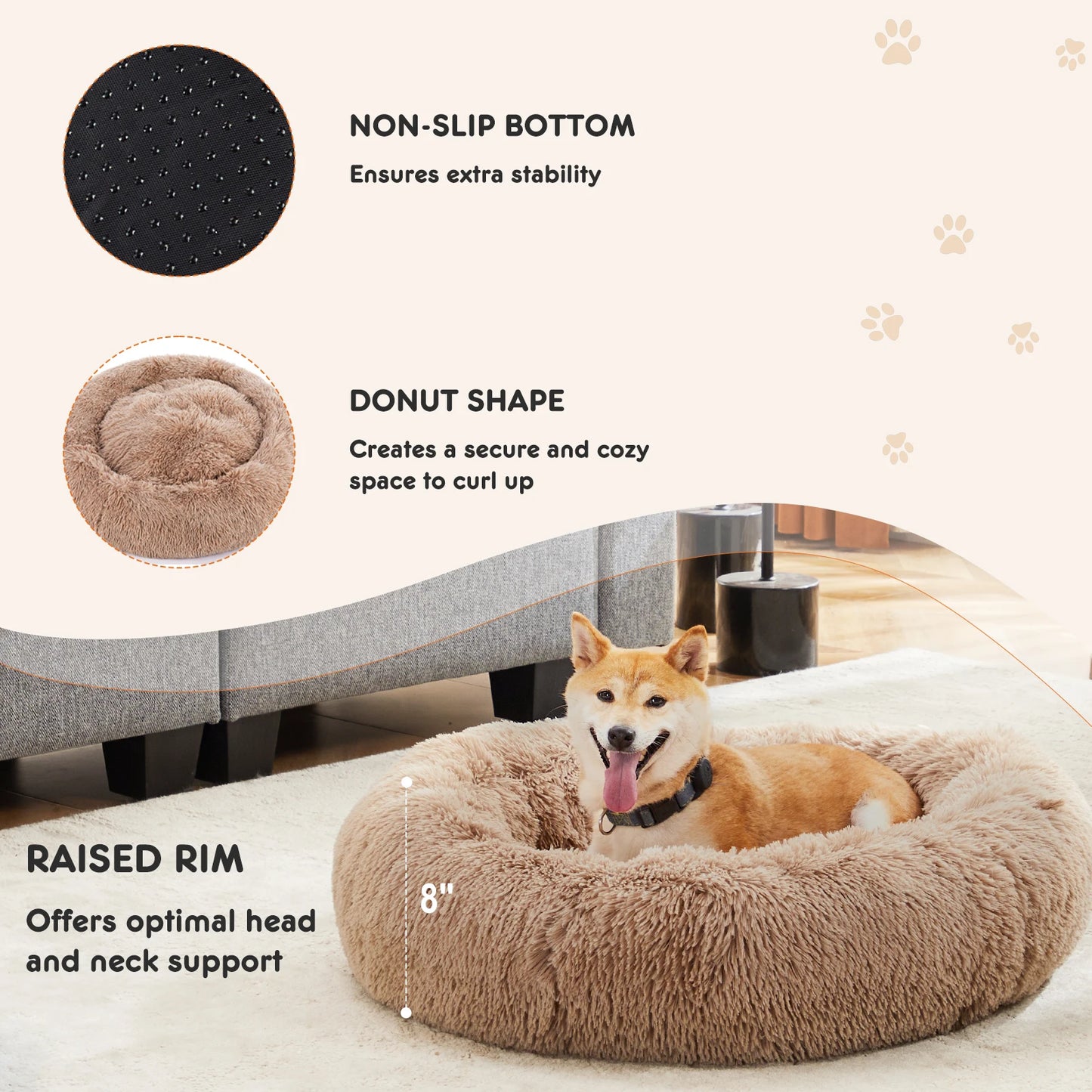 Calming Dog Bed ;Washable;  Anti-Slip;