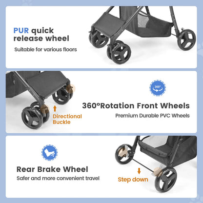 Pet Stroller;  Dog Stroller  w/ Brakes, Basket ;