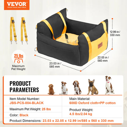 Dog Car Seat; Waterproof Dog Booster Seat; Pet Car Seat with Clip-On Safety Leash;
