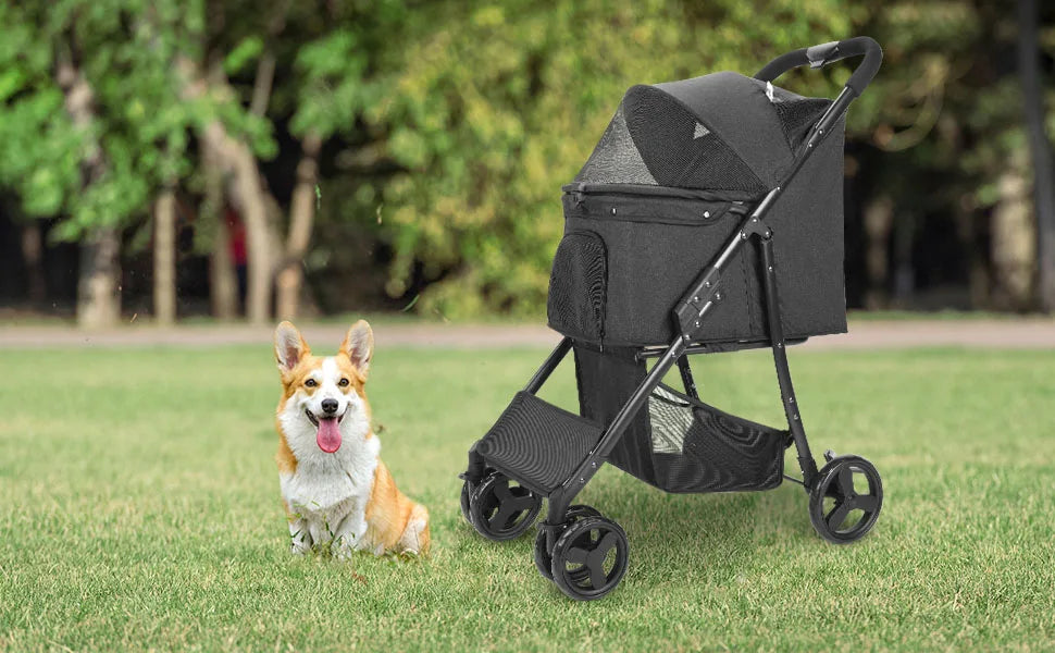 Pet Stroller;  Dog Stroller  w/ Brakes, Basket ;