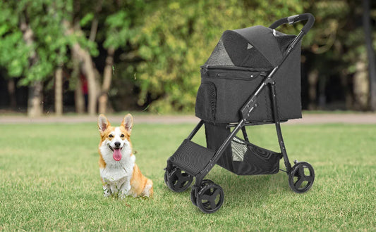 Pet Stroller;  Dog Stroller  w/ Brakes, Basket ;