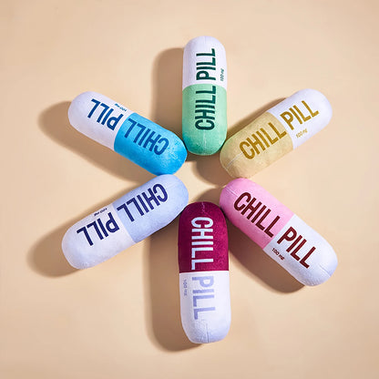 Interactive Plush Pill-Shaped Dog Toy with Squeaker;