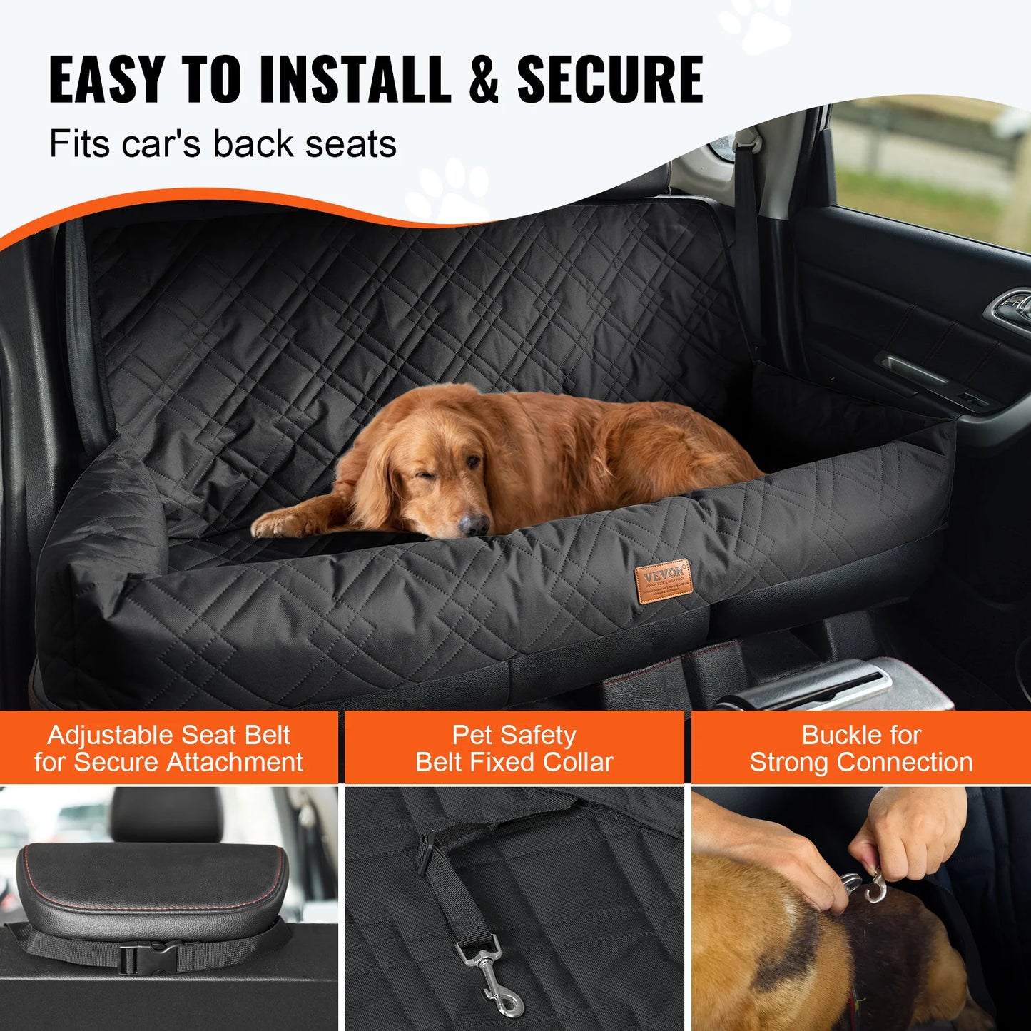 Dog Car Seat; Waterproof Dog Booster Seat; Pet Car Seat with Clip-On Safety Leash;