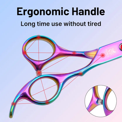 Classical Model homeuser Alloy steel 6.5/7.0 Inch rainbow&black dog grooming scissors; Shears set for household pet owner;
