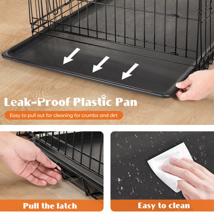 Double Door Folding Metal Wire Crate; Removable tray;