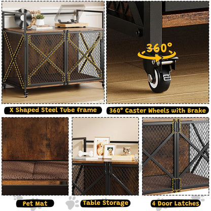 Large Wooden Dog Crate;, Decorative Table; Indoor Dog Cage;
