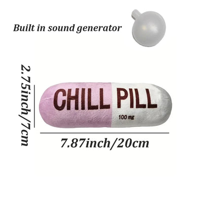 Interactive Plush Pill-Shaped Dog Toy with Squeaker;