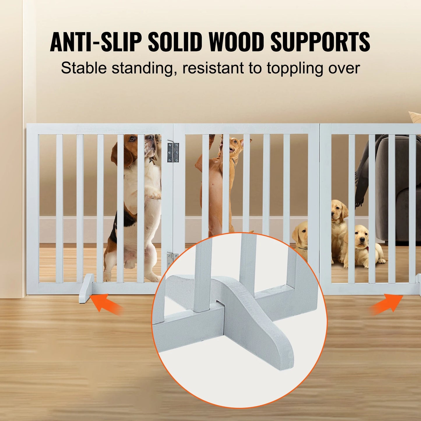 Freestanding Wood Pet Gate; 3 Panels Foldable ;Adjustable