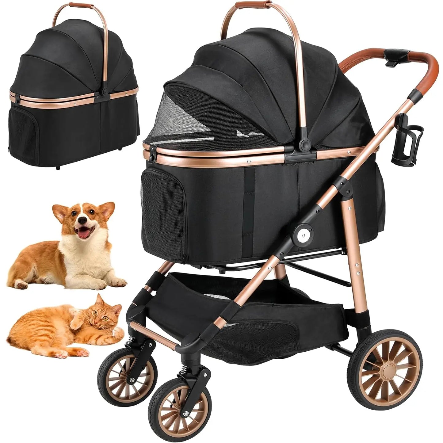 Dog/Cat Stroller; Box Can Be Attached in Car; Transport Foldable;