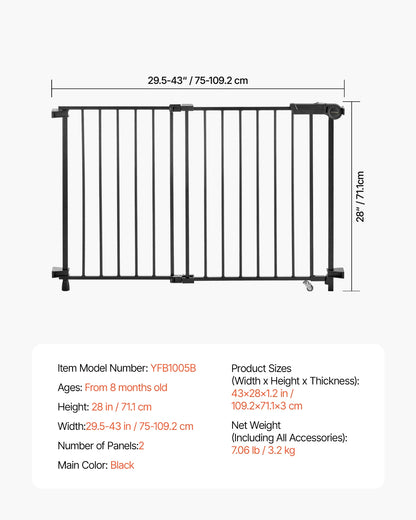 Gate 29.5 x 43  Adjustable Width;  Easy Step Walk Thru;