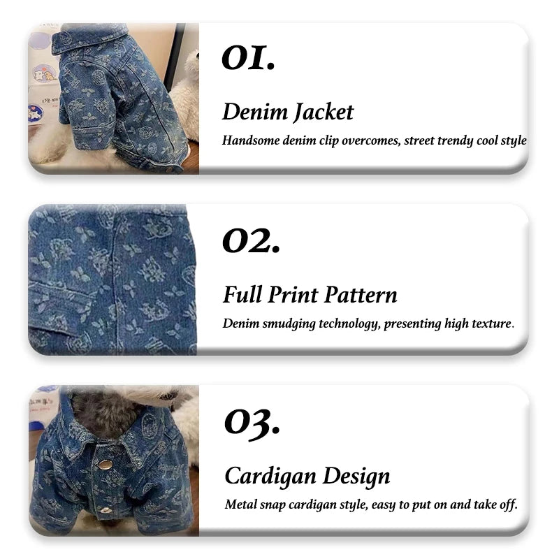 Denim Clothes for Small Medium Dogs;  Polyester ;Snap Button Coats
