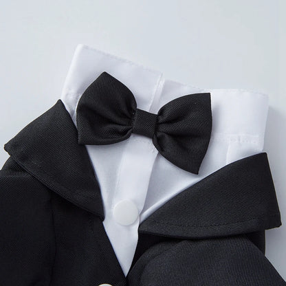 Pet Dog Tuxedo; Formal Pet Wedding Party Suit for Small/ Medium Dogs; Dog Boys Bow Tie Shirt;