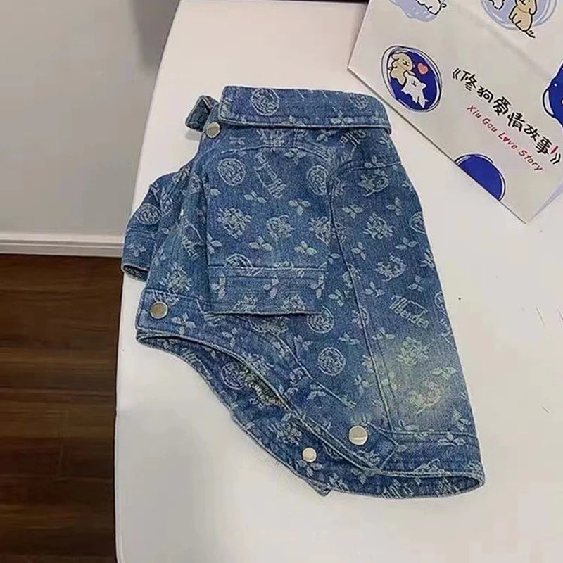 Denim Clothes for Small Medium Dogs;  Polyester ;Snap Button Coats