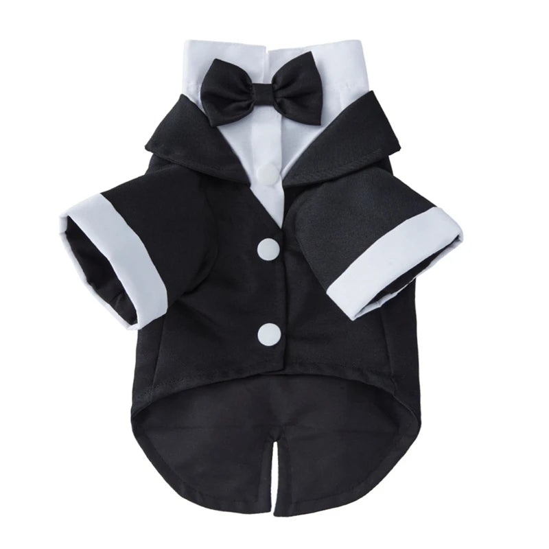 Pet Dog Tuxedo; Formal Pet Wedding Party Suit for Small/ Medium Dogs; Dog Boys Bow Tie Shirt;