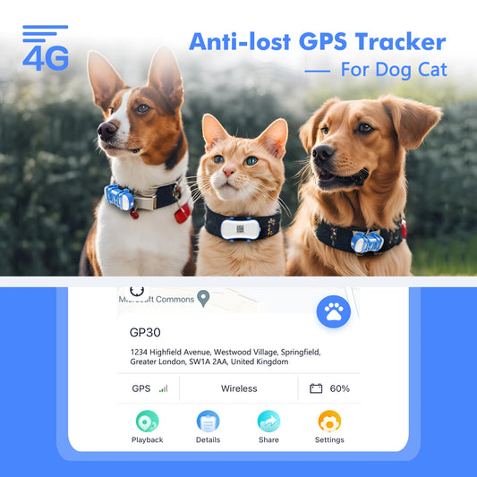 ‌4G Dog/ Cat GPS Tracker - Waterproof Smart Locator ;