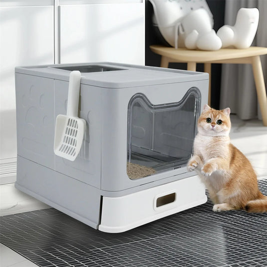 Enclosed  Cat Litter Box w/ Scoop; Large Litter Box Top / Front Entry ;