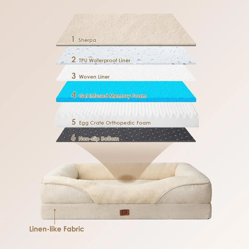 Memory Foam Dog Bed - Orthopedic Sofa with Sides,;