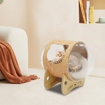 Cat Wooden Modern Pet Bed House & Cushion;
