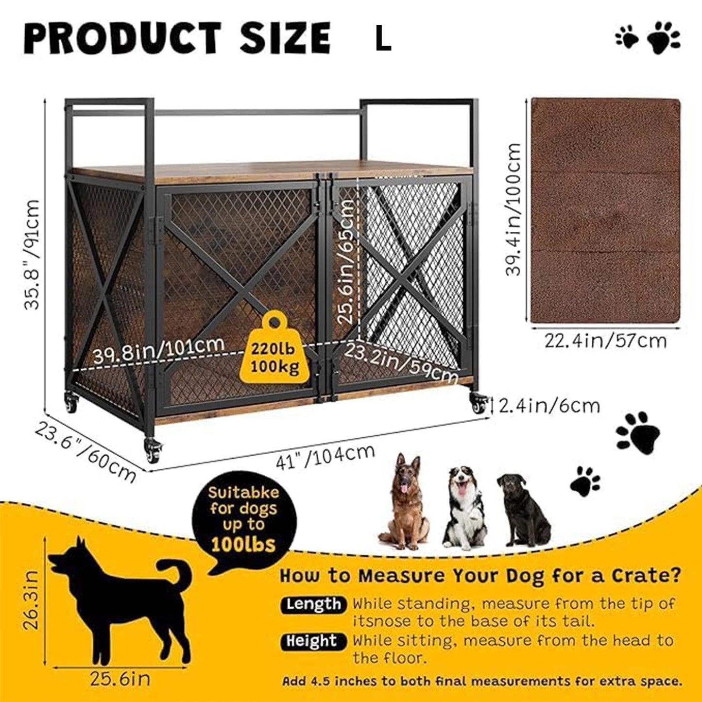 Large Wooden Dog Crate;, Decorative Table; Indoor Dog Cage;
