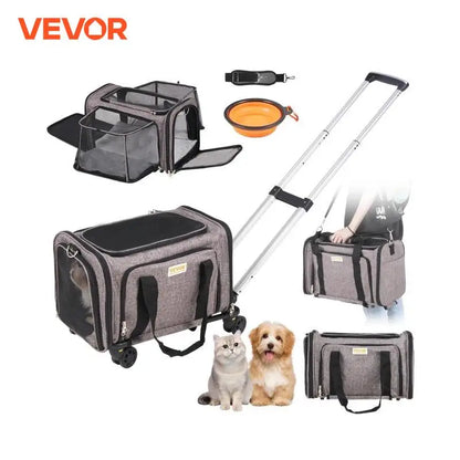 Pet Carrier Breathable; Airline approved; Carry Backpack w/ Telescopic Handle