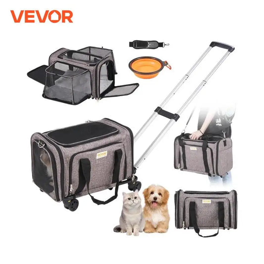 Pet Carrier Breathable; Airline approved; Carry Backpack w/ Telescopic Handle