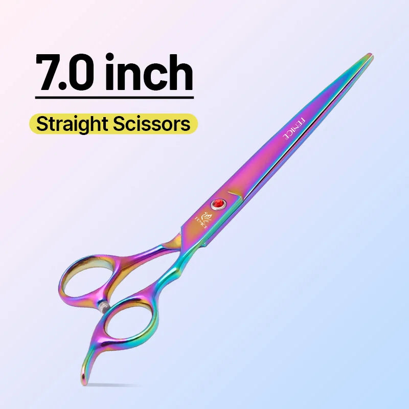 Classical Model homeuser Alloy steel 6.5/7.0 Inch rainbow&black dog grooming scissors; Shears set for household pet owner;