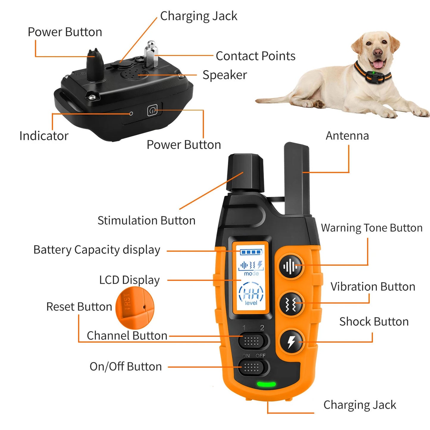 3300Ft Electric Dog Training Collar; Remote Control;  Shock Vibration;