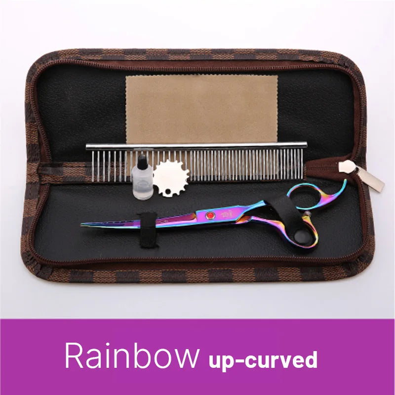Classical Model homeuser Alloy steel 6.5/7.0 Inch rainbow&black dog grooming scissors; Shears set for household pet owner;