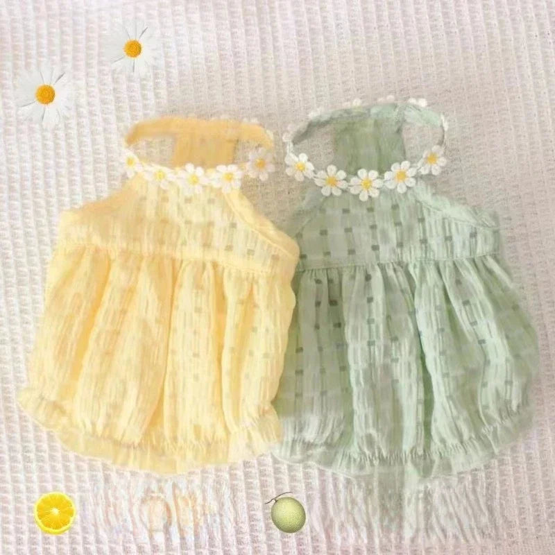 Pet girll French Dog Bulldog;Girl Dogs Clothing Dress Yollow Daisy; Girl Dog Cute  Clothes Summer Costume;