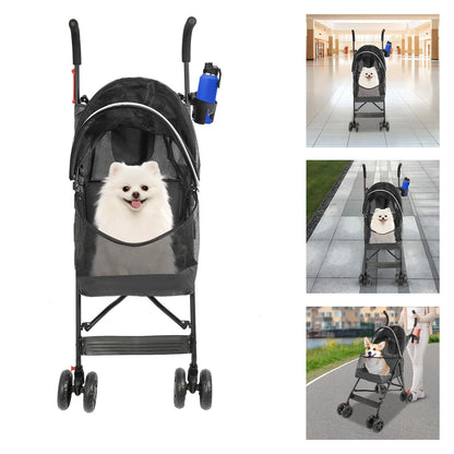 Pet Travel Stroller/ Foldable;Transport Cat/dog Stroller w/Safety Rope;