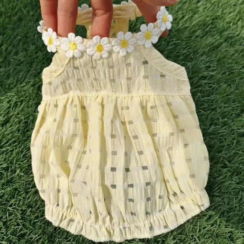 Pet girll French Dog Bulldog;Girl Dogs Clothing Dress Yollow Daisy; Girl Dog Cute  Clothes Summer Costume;
