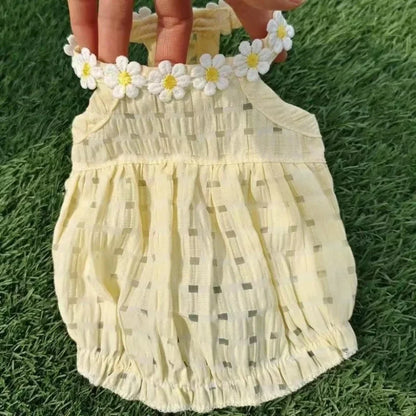 Pet girll French Dog Bulldog;Girl Dogs Clothing Dress Yollow Daisy; Girl Dog Cute  Clothes Summer Costume;