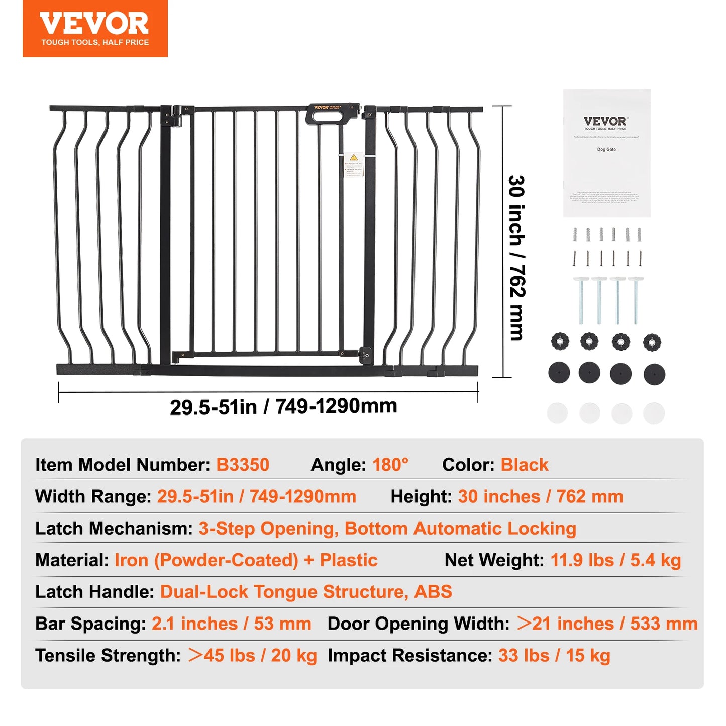 Dog Gate Walk Thru; Child Pet Security; Pressure Mount;