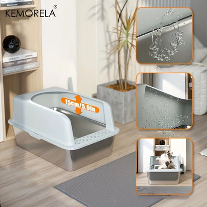 Stainless Steel Litter Box W/ Litter Mat& Scoop; HighVolume;