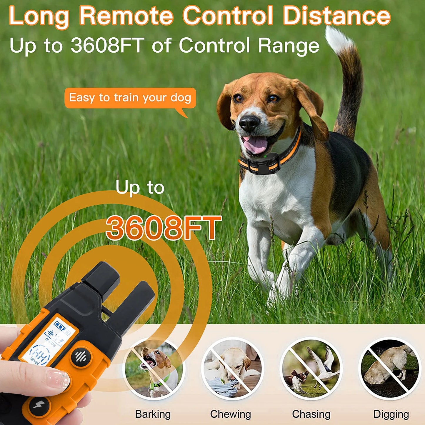 3300Ft Electric Dog Training Collar; Remote Control;  Shock Vibration;